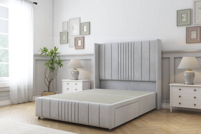 Sloomy Hargrave Silver Naples Divan Bed Base No Drawers-54" Wingback Headboard & 12" Footboard 5' King from B&Q