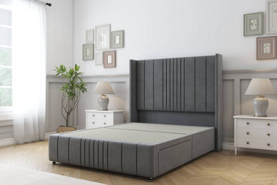 Sloomy Hargrave Armour Coniston Divan Bed Base No Drawers-54" Wingback Headboard & 12" Footboard 2'6 Small Single from B&Q