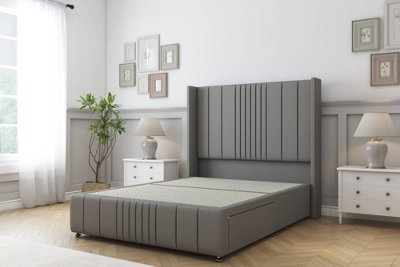 Sloomy Hargrave Pewter Dumfries Divan Bed Base 2 Drawers Foot-End-54" Wingback Headboard & 12" Footboard 4'6 Double from B&Q