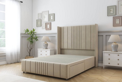 Sloomy Hargrave Almond Coniston Divan Bed Base 2 Drawers Foot-End-54" Wingback Headboard & 12" Footboard 6' Super King from B&Q