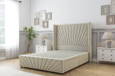 Sloomy Rutherford Cream Plush Divan Bedno Drawers54" Wingback Headboard & 12"footboard 4'6 Double from B&Q