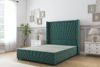 Sloomy Rutherford Emerald Plush Divan Bedno Drawers54" Wingback Headboard & 12"footboard 4'6 Double from B&Q