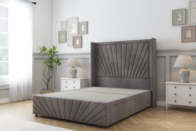 Sloomy Rutherford Slate Naples Divan Bedno Drawers54" Wingback Headboard & 12"footboard 2'6 Small Single from B&Q