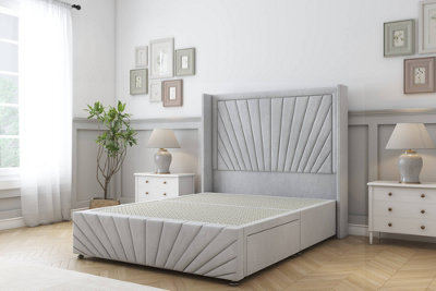 Sloomy Rutherford Silver Naples Divan Bedno Drawers54" Wingback Headboard & 12"footboard 2'6 Small Single from B&Q