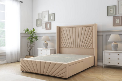 Sloomy Rutherford Pebble Plush Divan Bed2 Drawers Foot-End54" Wingback Headboard & 12"footboard 4'6 Double from B&Q