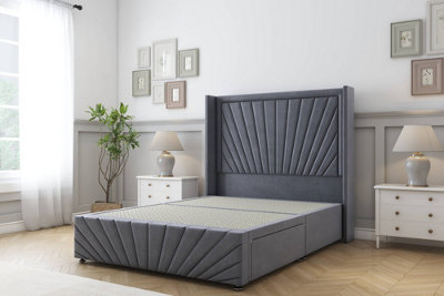 B&Q -  Rutherford Steel Plush Divan Bed2 Drawers Foot-End54" Wingback Headboard & 12"footboard 4'6 Double