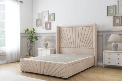 Sloomy Rutherford Sand Naples Divan Bed2 Drawers Foot-End54" Wingback Headboard & 12"footboard 4'6 Double from B&Q