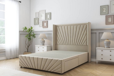 Sloomy Rutherford Almond Coniston Divan Bed2 Drawers Foot-End54" Wingback Headboard & 12"footboard 5' King from B&Q