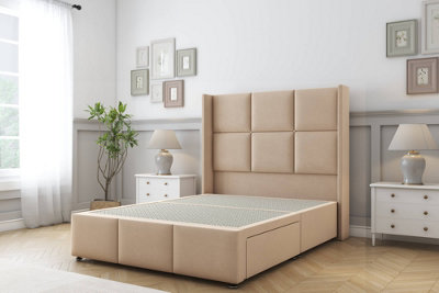 Sloomy Beaumont Pebble Plush Divan Bed Base No Drawers54" Wingback Headboard & 12" Footboard 2'6 Small Single from B&Q