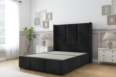Sloomy Beaumont Black Naples Divan Bed Base No Drawers54" Wingback Headboard & 12" Footboard 4'6 Double from B&Q