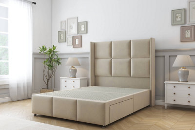 Sloomy Beaumont Almond Coniston Divan Bed Base No Drawers54" Wingback Headboard & 12" Footboard 4'6 Double from B&Q