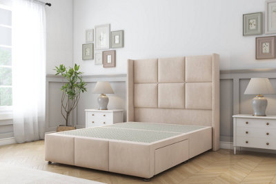 Sloomy Beaumont Sand Naples Divan Bed Base 2 Drawers Foot-End54" Wingback Headboard & 12" Footboard 4'6 Double from B&Q
