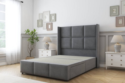 Sloomy Beaumont Armour Coniston Divan Bed Base 2 Drawers Foot-End54" Wingback Headboard & 12" Footboard 4'6 Double from B&Q