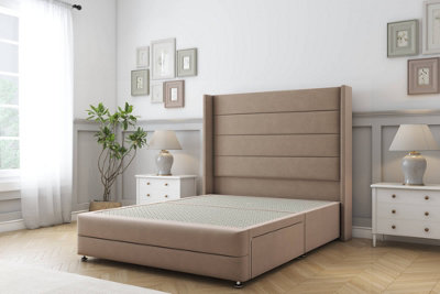 Sloomy Sterling Mink Plush Divan Bed No Drawers54" Wingback Headboard & 12" Footboard 4'6 Double from B&Q