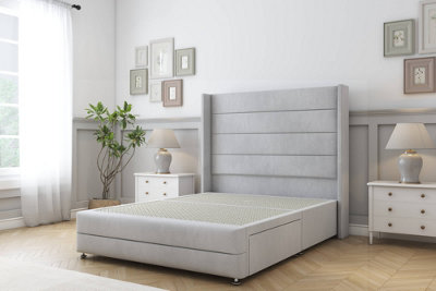 Sloomy Sterling Silver Naples Divan Bed No Drawers54" Wingback Headboard & 12" Footboard 4'6 Double from B&Q