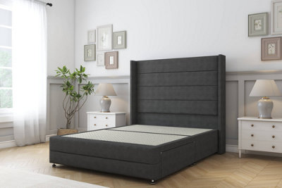 Sloomy Sterling Graphite Dumfries Divan Bed No Drawers54" Wingback Headboard & 12" Footboard 3' Single from B&Q