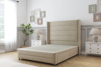 Sloomy Sterling Almond Coniston Divan Bed No Drawers54" Wingback Headboard & 12" Footboard 4'6 Double from B&Q