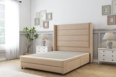Sloomy Sterling Pebble Plush Divan Bed 2 Drawers Foot-End54" Wingback Headboard & 12" Footboard 4'6 Double from B&Q