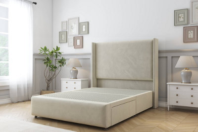 Sloomy Stratford Cream Plush Divan Bed No Drawers With 54" Wingback Headboard & 12" Footboard 2'6 Small Single from B&Q