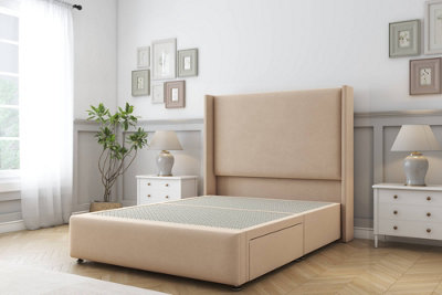Sloomy Stratford Pebble Plush Divan Bed No Drawers With 54" Wingback Headboard & 12" Footboard 5' King from B&Q