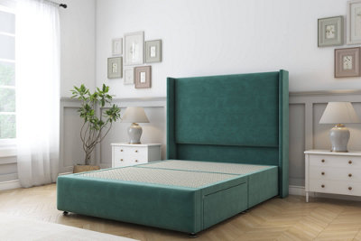 Sloomy Stratford Emerald Plush Divan Bed No Drawers With 54" Wingback Headboard & 12" Footboard 2'6 Small Single from B&Q