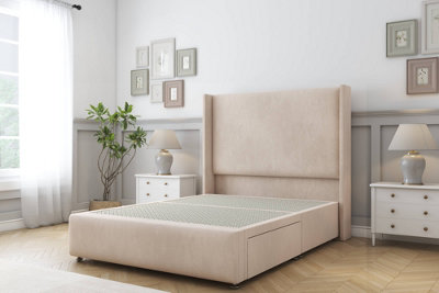 Sloomy Stratford Sand Naples Divan Bed No Drawers With 54" Wingback Headboard & 12" Footboard 4'6 Double from B&Q
