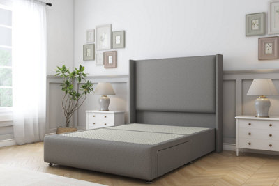Sloomy Stratford Pewter Dumfries Divan Bed No Drawers With 54" Wingback Headboard & 12" Footboard 4'6 Double from B&Q