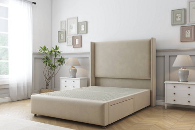 Sloomy Stratford Almond Coniston Divan Bed No Drawers With 54" Wingback Headboard & 12" Footboard 4'6 Double from B&Q