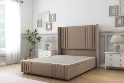 Sloomy Camden Mink Plush Divan Bed Base No Drawers-54" Wingback Headboard12"-Footboard 2'6 Small Single from B&Q