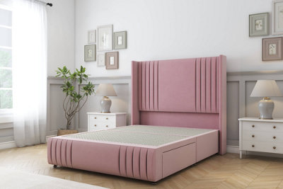 Sloomy Camden Pink Plush Divan Bed Base No Drawers-54" Wingback Headboard12"-Footboard 2'6 Small Single from B&Q