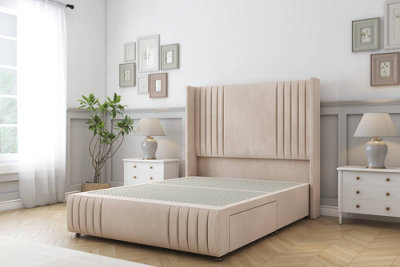 Sloomy Camden Sand Naples Divan Bed Base No Drawers-54" Wingback Headboard12"-Footboard 3' Single from B&Q