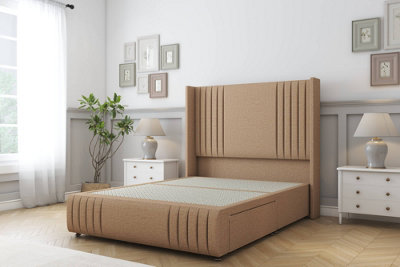 Sloomy Camden Latte Dumfries Divan Bed Base No Drawers-54" Wingback Headboard12"-Footboard 4'6 Double from B&Q