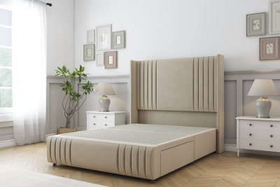 Sloomy Camden Almond Coniston Divan Bed Base No Drawers-54" Wingback Headboard12"-Footboard 2'6 Small Single from B&Q