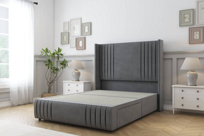 Sloomy Camden Armour Coniston Divan Bed Base No Drawers-54" Wingback Headboard12"-Footboard 4'6 Double from B&Q