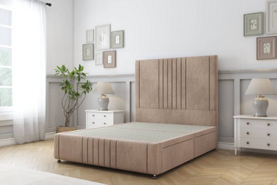 Sloomy Harrington Mink Naples Divan Bed No Drawers-26" Strutted Headboard 12" Footboard 3' Single from B&Q