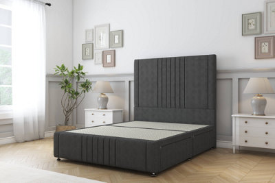 Sloomy Harrington Graphite Dumfries Divan Bed No Drawers-26" Strutted Headboard 12" Footboard 3' Single from B&Q