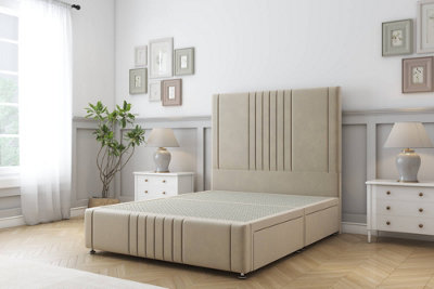 Sloomy Harrington Almond Coniston Divan Bed No Drawers-26" Strutted Headboard 12" Footboard 2'6 Small Single from B&Q