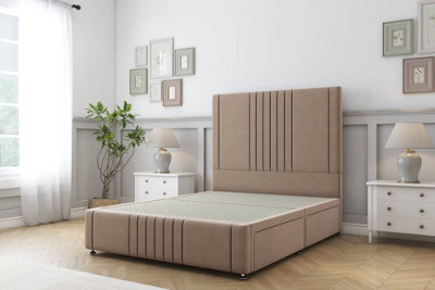 Sloomy Harrington Mink Plush Divan Bed 2 Drawers Left Side-26" Strutted Headboard 12" Footboard 6' Super King from B&Q