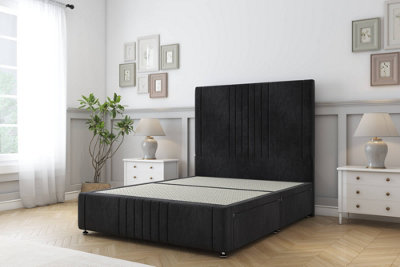 Sloomy Harrington Black Naples Divan Bed No Drawers-54" Floor Standing Headboard 12" Footboard 2'6 Small Single from B&Q
