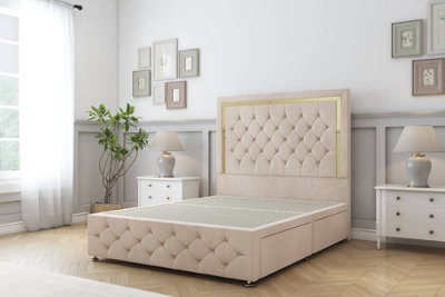 Sloomy Sofia Gold Sand Naples Divan Bed No Drawers-54" Floor Standing Headboard 12" Footboard 3' Single from B&Q