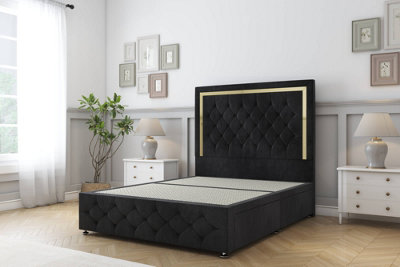 Sloomy Sofia Gold Black Naples Divan Bed No Drawers-54" Floor Standing Headboard 12" Footboard 4'6 Double from B&Q