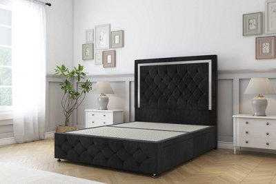 Sloomy Sofia Chrome Black Naples Divan Bed No Drawers-26" Strutted Headboard 12" Footboard 3' Single from B&Q