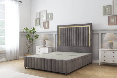 Sloomy Boston Gold Slate Naples Divan Bed 2 Drawers Right Side-26" Strutted Headboard 12" Footboard 4'6 Double from B&Q