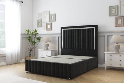 Sloomy Boston Chrome Black Plush Divan Bed No Drawers-26" Strutted Headboard 12" Footboard 3' Single from B&Q