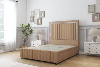 Sloomy Boston Chrome Latte Dumfries Divan Bed No Drawers-26" Strutted Headboard 12" Footboard 3' Single from B&Q