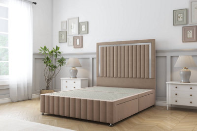 Sloomy Boston Chrome Mink Plush Divan Bed No Drawers-54" Floor Standing Headboard 12" Footboard 3' Single from B&Q