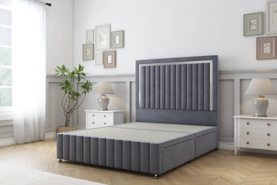 Sloomy Boston Chrome Steel Plush Divan Bed No Drawers-54" Floor Standing Headboard 12" Footboard 4'6 Double from B&Q