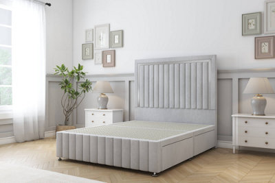 Sloomy Boston Chrome Silver Naples Divan Bed No Drawers-54" Floor Standing Headboard 12" Footboard 2'6 Small Single from B&Q