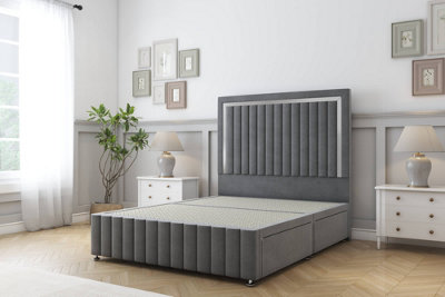 Sloomy Boston Chrome Armour Coniston Divan Bed 2 Drawers Left Side-54" Floor Standing Headboard 12" Footboard 5' King from B&Q