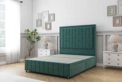 Sloomy Pemberton Emerald Plush Divan Bed No Drawers-26" Strutted Headboard 12" Footboard 4'6 Double from B&Q